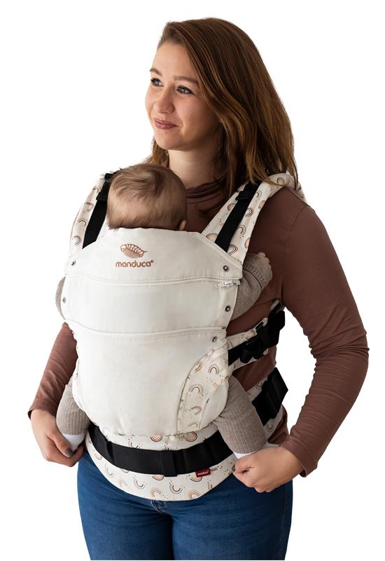 Manduca First Limited Edition Babytrage Rainbow day mum front