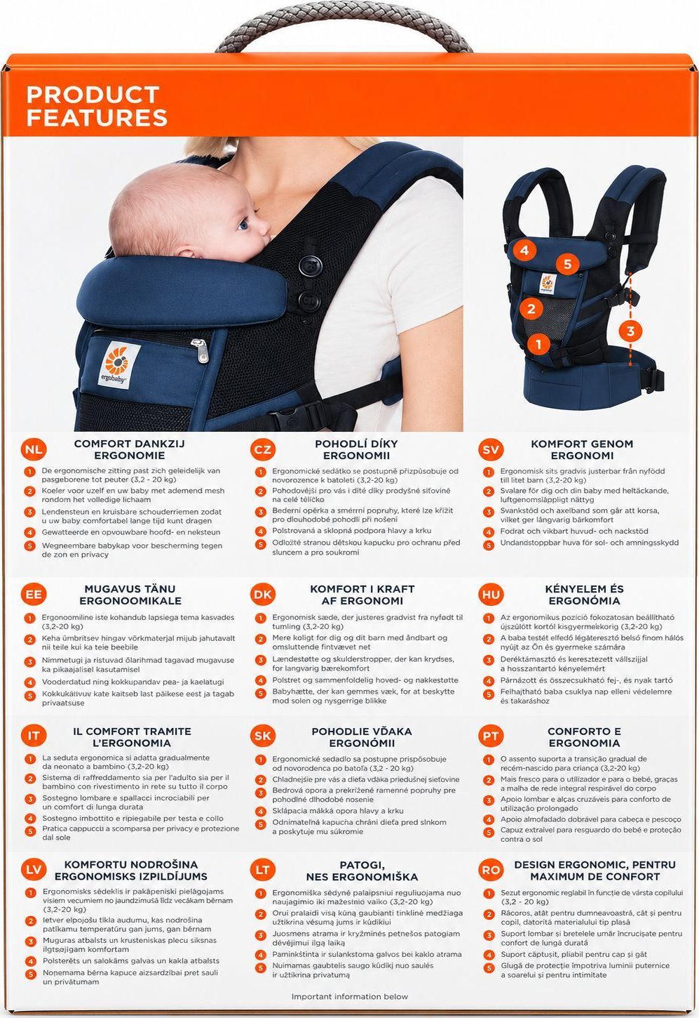 Ergobaby Adapt Cool Air Mesh Karton von der rechten seite